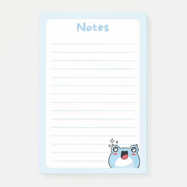 Bloco De Notas Sapo de Kawaii Chibi Azul com Eyes Espumantes (Frente)
