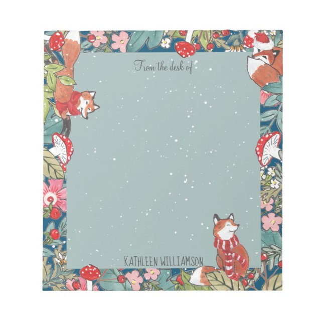 Bloco De Notas Sapo Whimsso Fox Mushroom Teal Woodland Natal (Frente)
