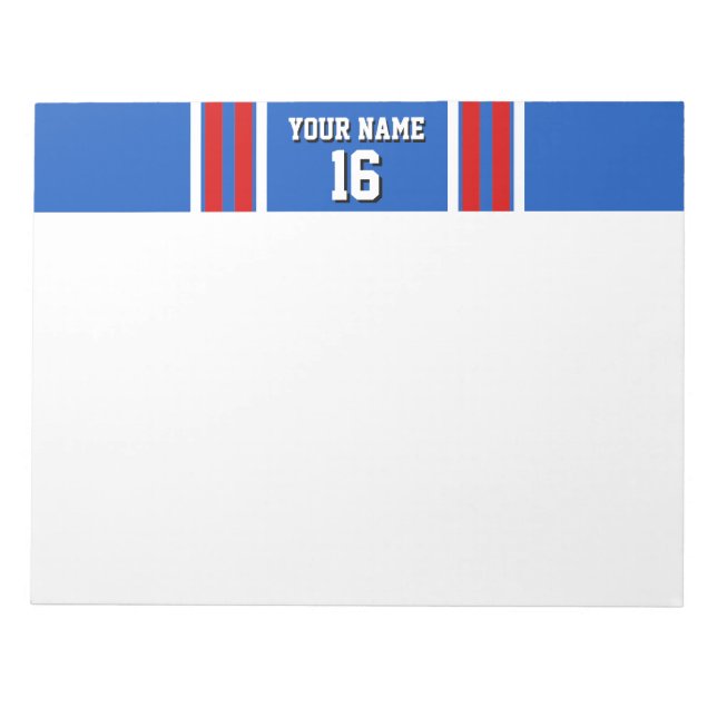 Bloco De Notas Sapphire Blue com Red White Stripes Team Jersey (Frente)