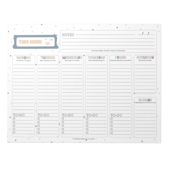 Bloco De Notas Sarcástico "This Weekly" Planejador Semanal Cotaçõ (Frente)
