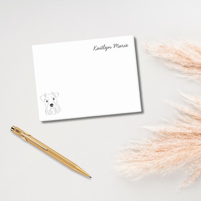 Bloco De Notas Schnauzer Sobre Preto e Branco Simples Personaliza (Schnauzer Lover Simple Black & White Personalized Post-it Notes)
