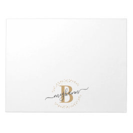 Bloco De Notas Script de Nome Dourado Branco Girly Modern Monogra