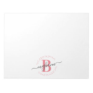 Bloco De Notas Script de Nome Rosa Branco Girly Modern Monograma