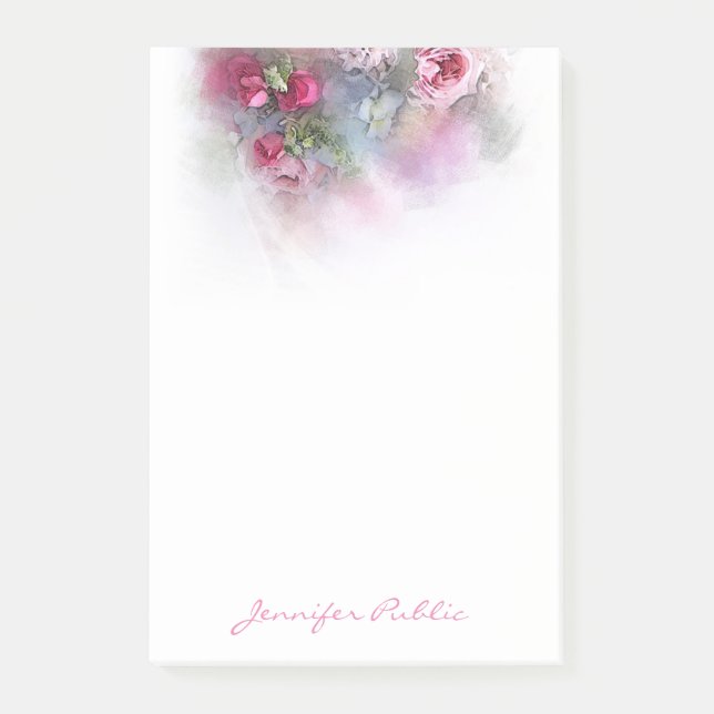 Bloco De Notas Script de Rosas de Aquarela Elegante de Modelo Flo (Frente)
