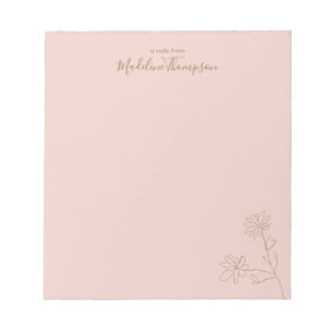 Bloco De Notas Script Dourado Mínimo Floral Blush Cor-de-Rosa