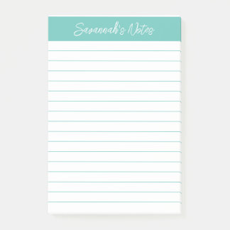 Bloco De Notas Script Elegant Aqua Lined Personalized