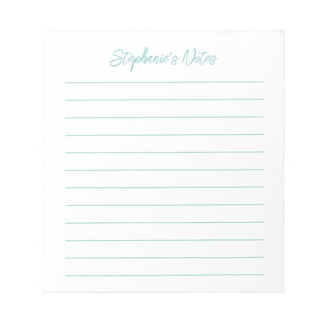 Bloco De Notas  Script Elegant Aqua Lined Personalized (Frente)