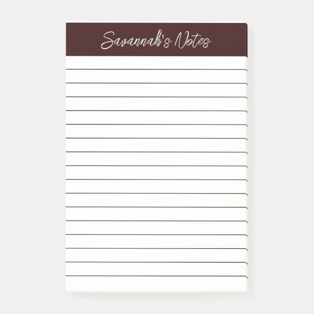 Bloco De Notas Script Elegant Chocolate Brown Lined Personalized (Frente)