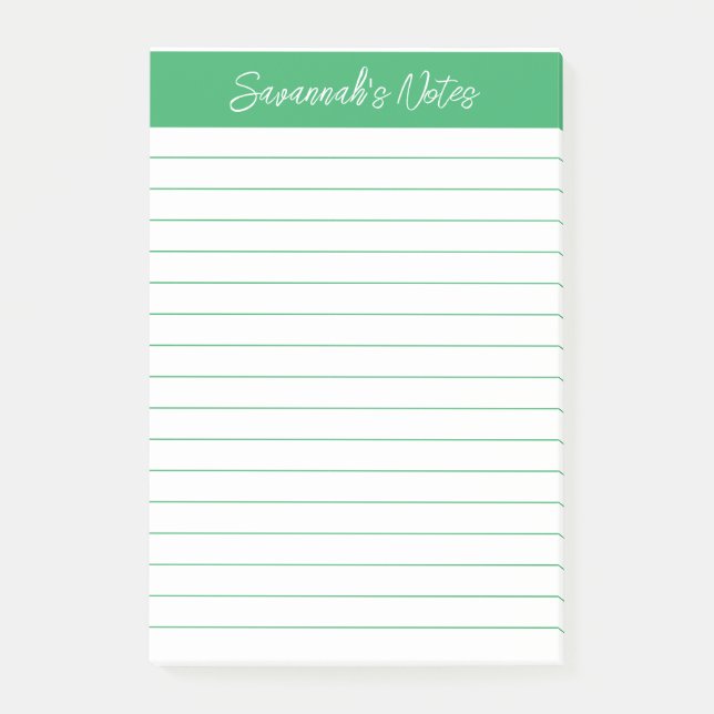 Bloco De Notas Script Elegant Green Lined Personalized (Frente)