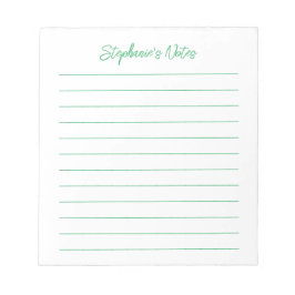 Bloco De Notas Script Elegant Green Lined Personalized