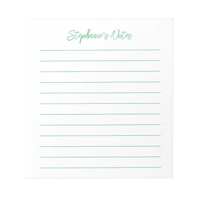Bloco De Notas  Script Elegant Green Lined Personalized (Frente)