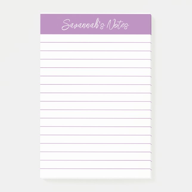 Bloco De Notas Script Elegant Lavender Lined Personalized (Frente)