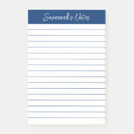 Bloco De Notas Script Elegant Navy Blue Lined Personalized