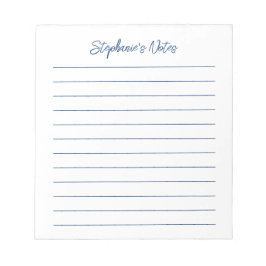 Bloco De Notas Script Elegant Navy Blue Lined Personalized