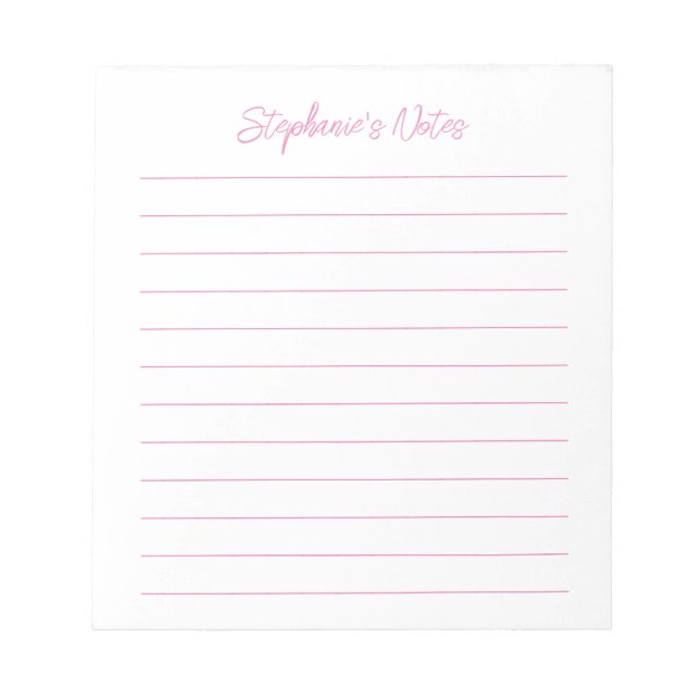 Bloco De Notas  Script Elegant Pink Lined Personalized (Frente)
