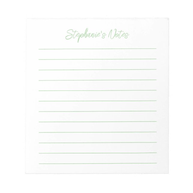 Bloco De Notas  Script Elegant Sage Green Lined Personalized (Frente)