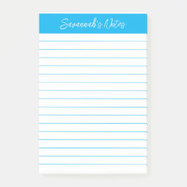 Bloco De Notas Script Elegant Sky Blue Lined Personalized