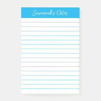 Bloco De Notas Script Elegant Sky Blue Lined Personalized