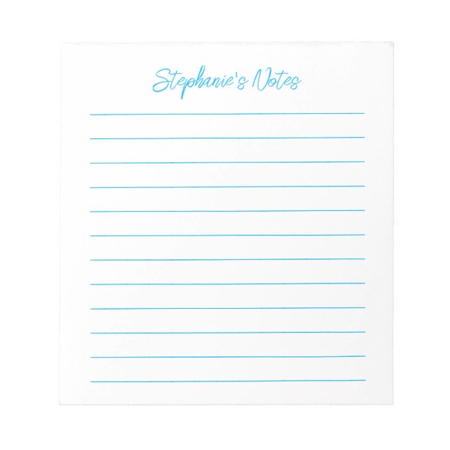 Bloco De Notas  Script Elegant Sky Blue Lined Personalized (Frente)