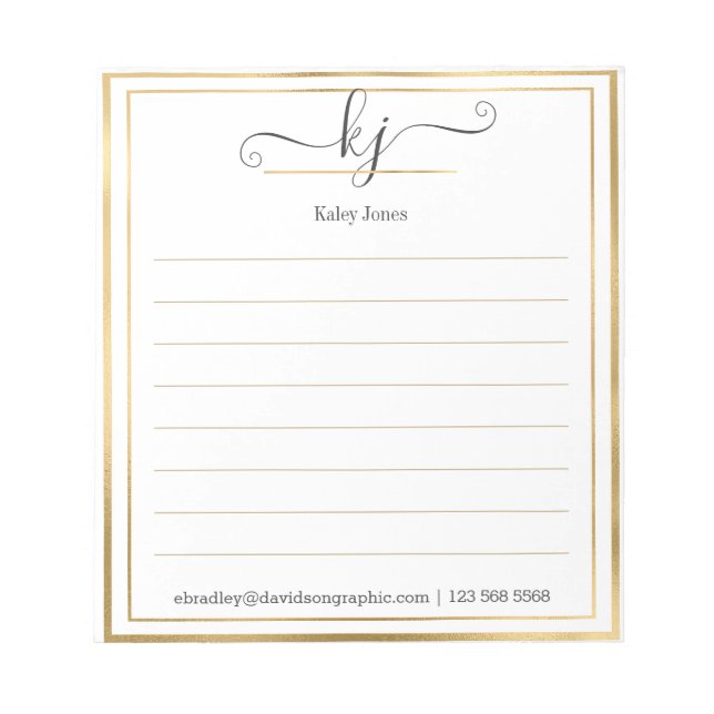 Bloco De Notas Script Elegante 2 Monograma Da Mesa De (Frente)