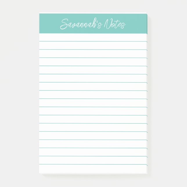 Bloco De Notas Script Elegante Aqua Linhas Personalizado (Frente)