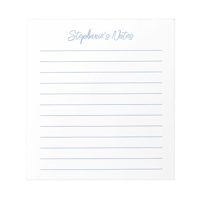 Bloco De Notas Script Elegante Azul Claro Personalizado (Frente)