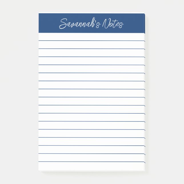 Bloco De Notas Script Elegante Azul Marinho Personalizado (Frente)
