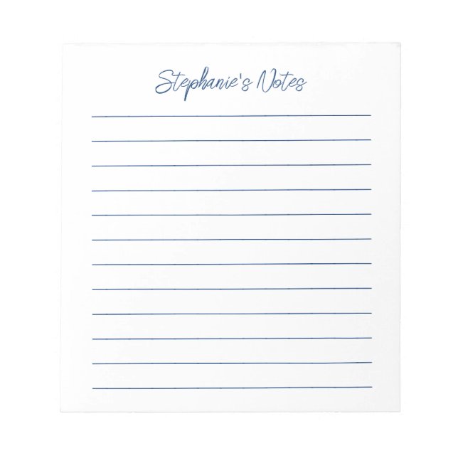 Bloco De Notas Script Elegante Azul Marinho Personalizado (Frente)