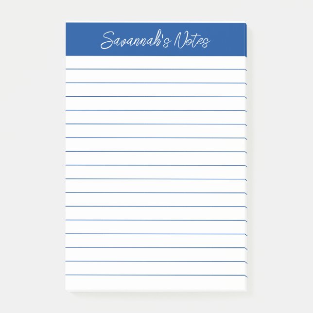 Bloco De Notas Script Elegante Azul Marinho Personalizado (Frente)