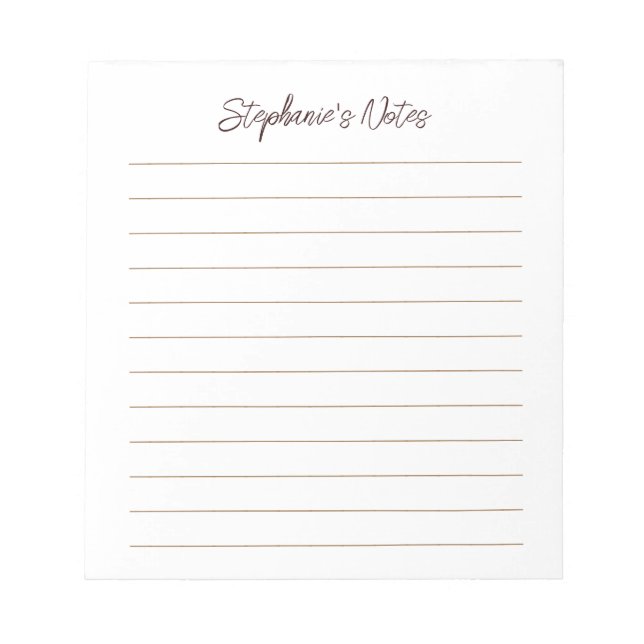 Bloco De Notas Script Elegante Personalizado com Forro Marrom Cho (Frente)