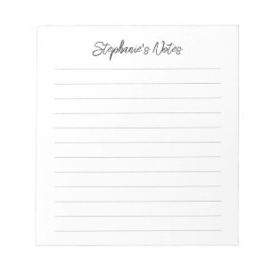Bloco De Notas Script Elegante Personalizado Preto e Cinza Listra