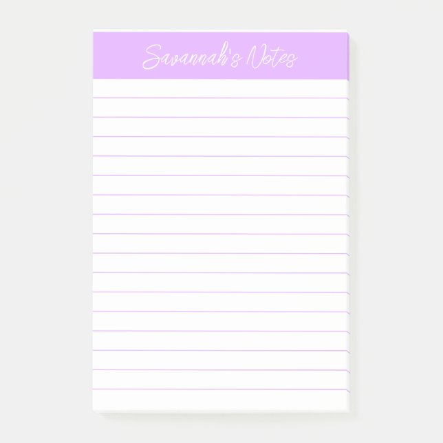 Bloco De Notas Script Elegante Rosa Lavanda Personalizado (Frente)