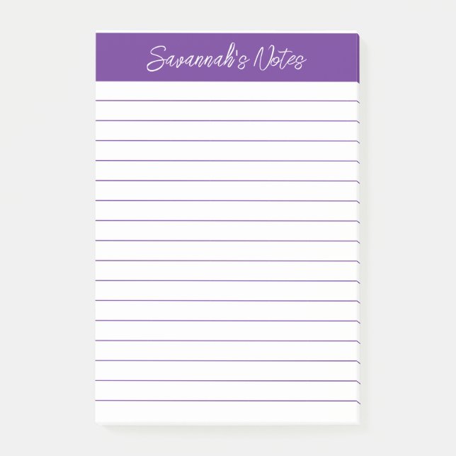 Bloco De Notas Script Elegante Roxo Personalizado (Frente)