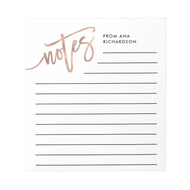 Bloco De Notas Script manuscrito Dourado Faux Rosa (Frente)