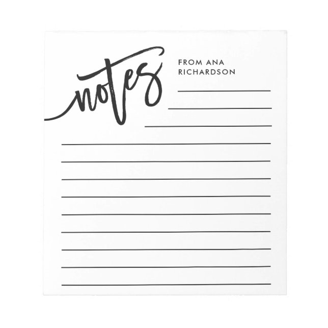 Bloco De Notas Script manuscrito preto e branco moderno (Frente)