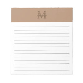 Bloco De Notas Script Metallic Taupe Gold Monogram Lined