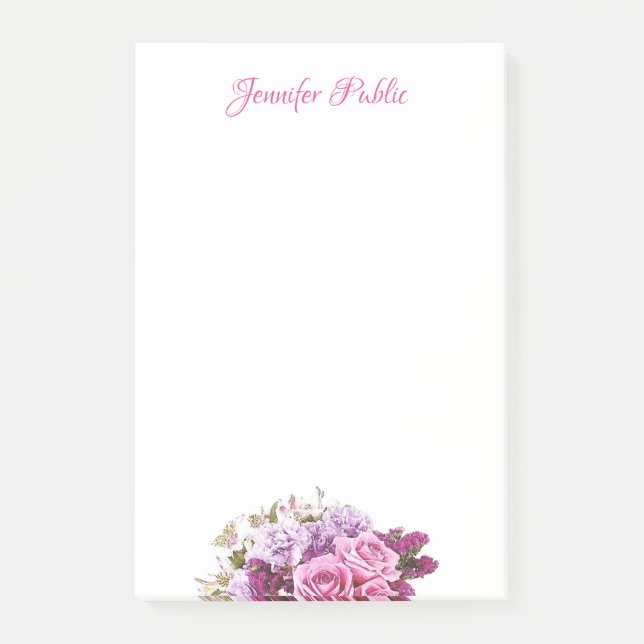 Bloco De Notas Script Modelo Personalizado Floral de Aquarela (Frente)