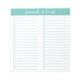 Bloco De Notas Script Modern Aqua Two Column Checklist