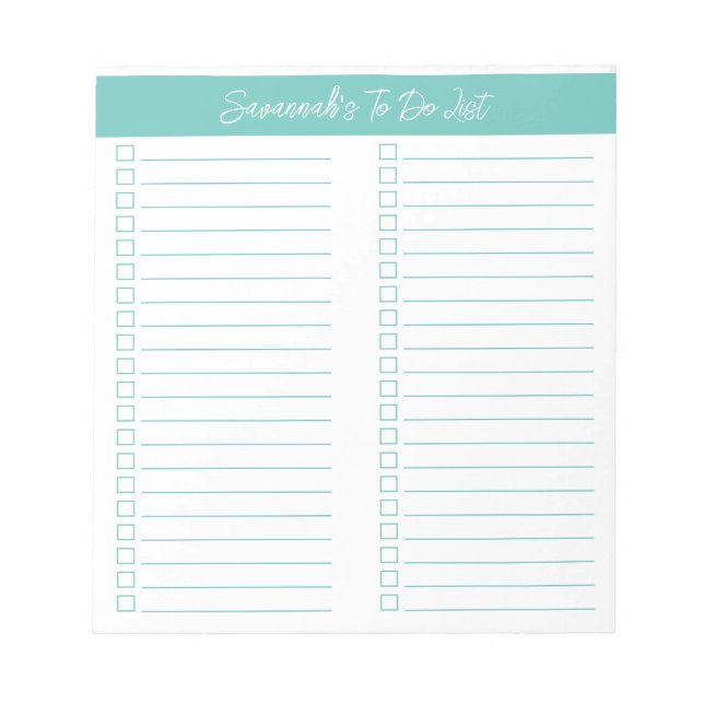 Bloco De Notas Script Modern Aqua Two Column Checklist (Frente)