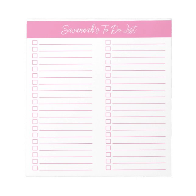 Bloco De Notas Script Modern Pink Two Column Checklist (Frente)