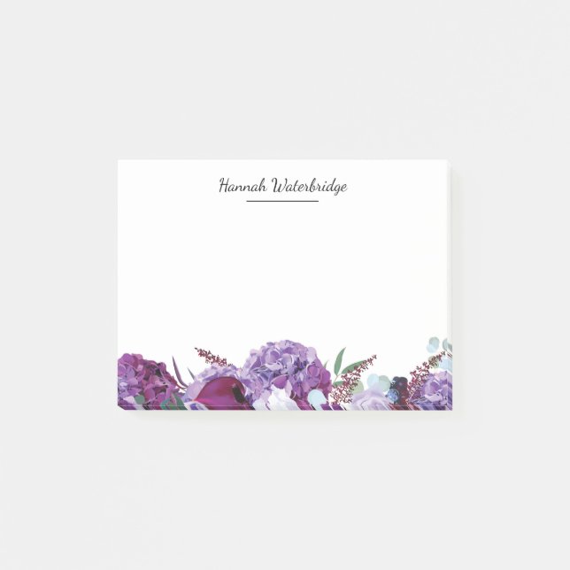 Bloco De Notas Script Moderno de Aquarela Floral (Frente)