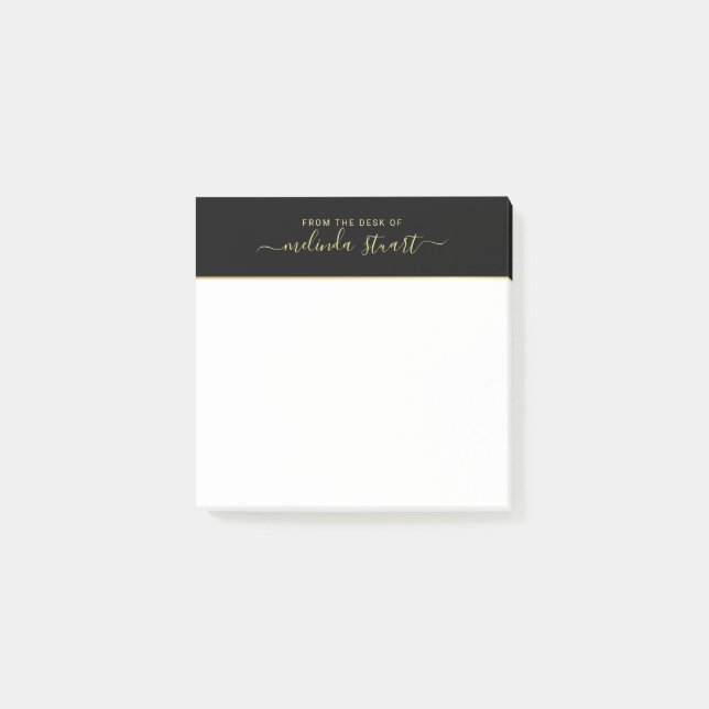 Bloco De Notas Script Moderno Profissional Preto e Dourado (Frente)