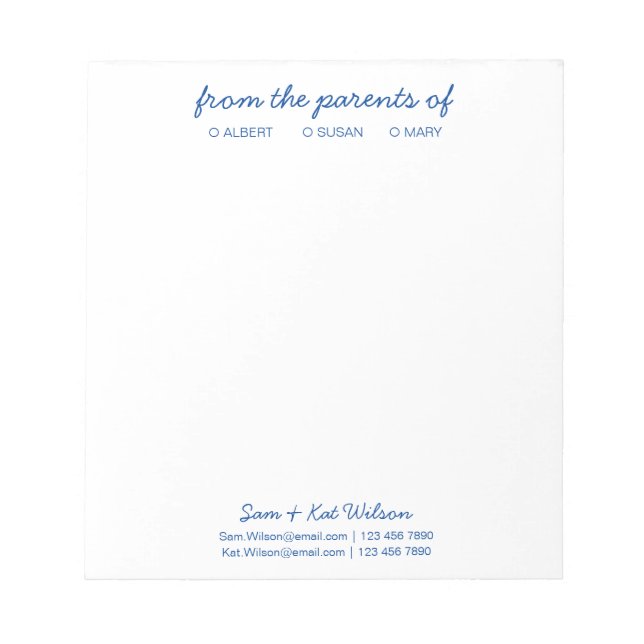 Bloco De Notas  Script Simples Azul marinho Dos Pais De  (Frente)