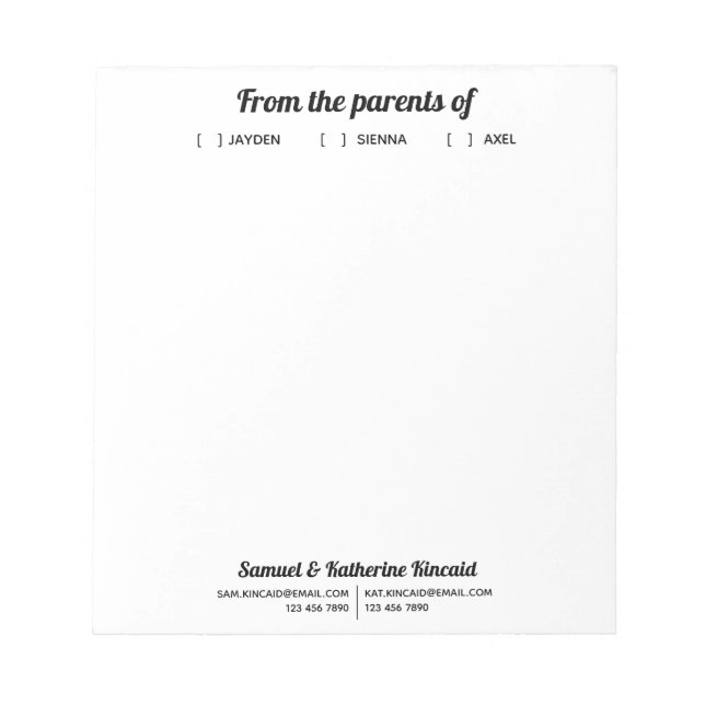 Bloco De Notas Script Simples Moderno Dos Pais De  (Frente)