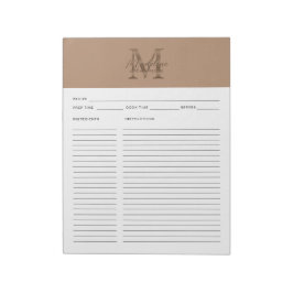 Bloco De Notas Script Taupe Metallic Gold Monogram Recipe