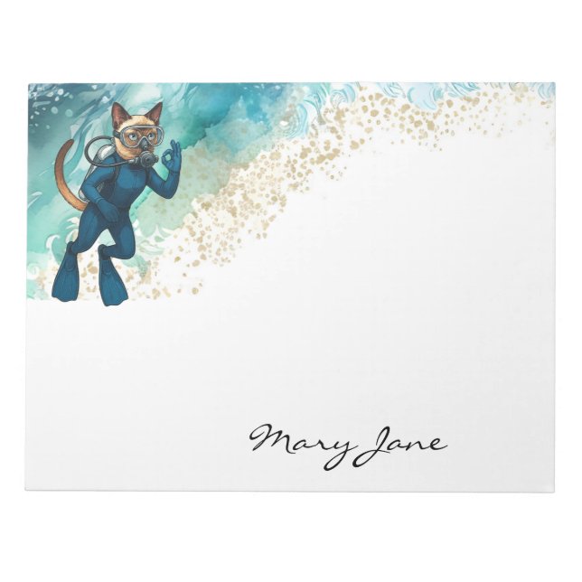 Bloco De Notas Scuba Cat Diving Blue Wet Suit (Frente)