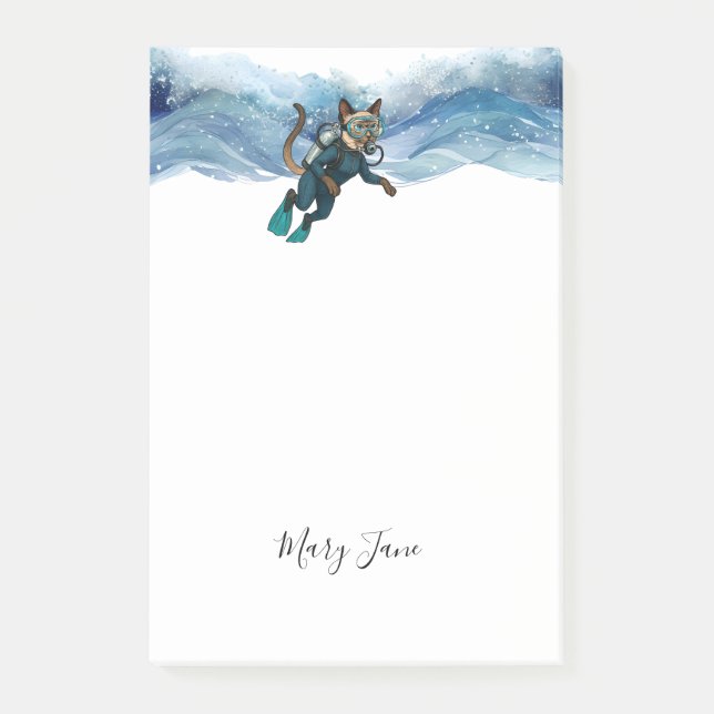 Bloco De Notas Scuba Cat Diving Blue Wet Suit (Frente)