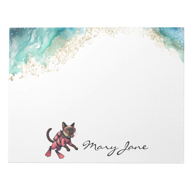 Bloco De Notas Scuba Cat Diving for Pink Lovers (Frente)