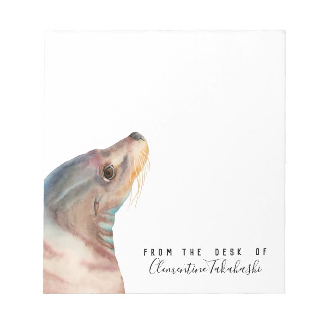 Bloco De Notas Sea Lion Animal Art | Adicione seu nome (Frente)