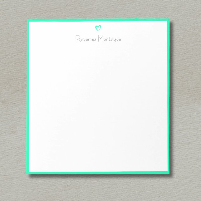 Bloco De Notas Seafoam Green Border and Heart Custom Script Name (Criador carregado)